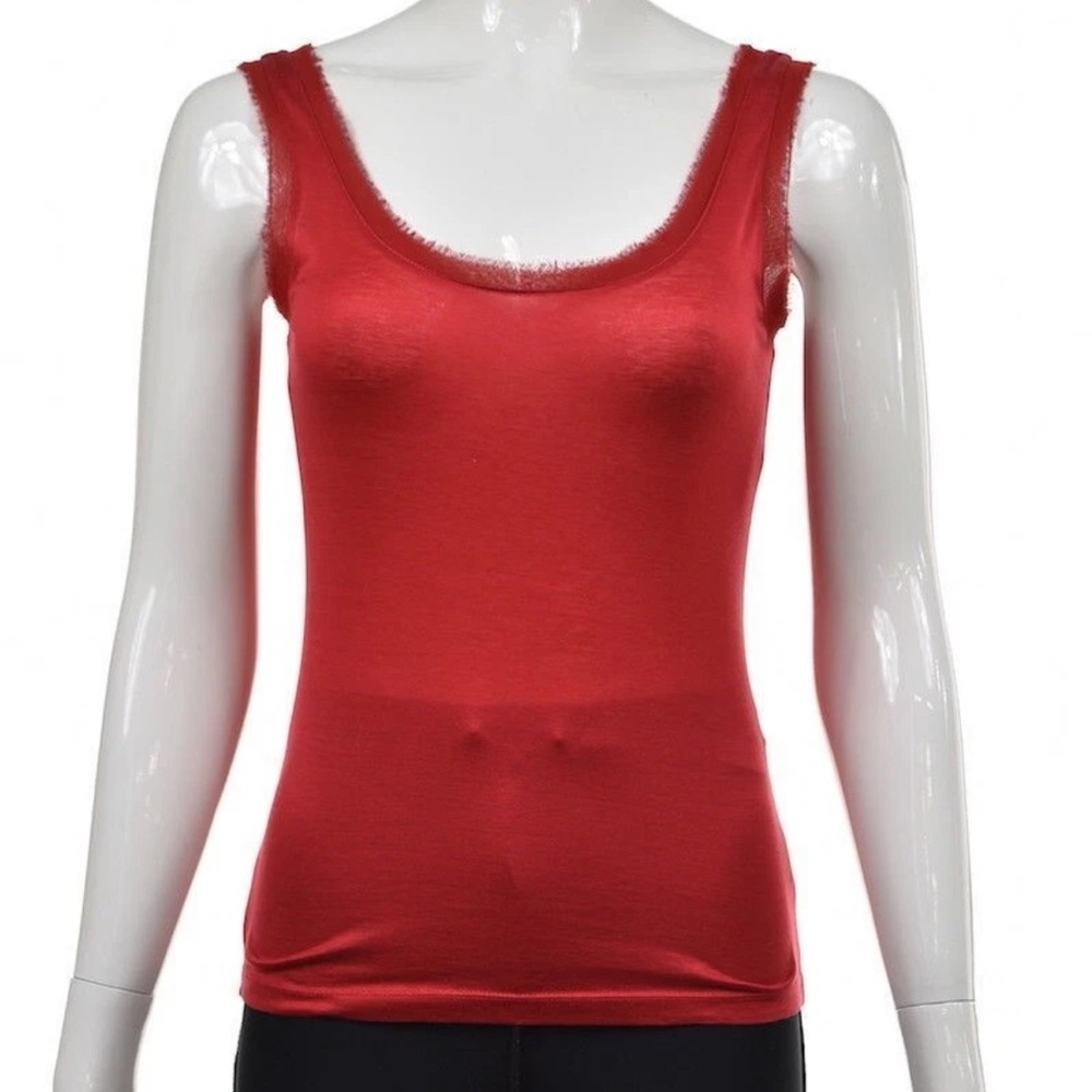 Club Monaco Womens Top Size M Red Solid Tank Sleeveless Cotton - Trim Details